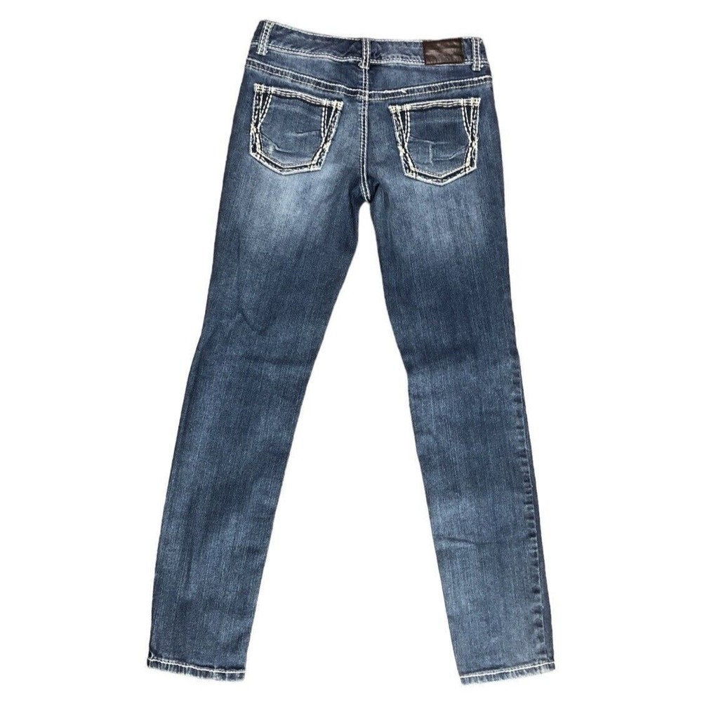 Maurices Denim Jeans Jeggings Distressed  Patch BOHO 3 Long Stretch - Picture 3 of 14